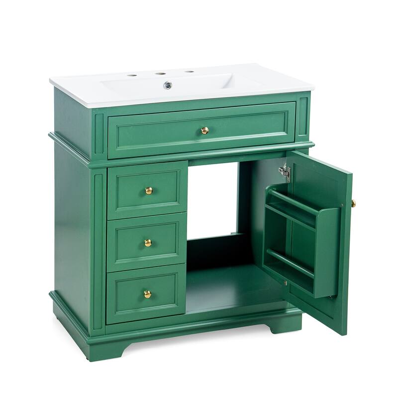 Modern 30-Inch Freestanding Vanity with Ceramic Sink, Soft-Closing Door, Drawers, and Painted Finish