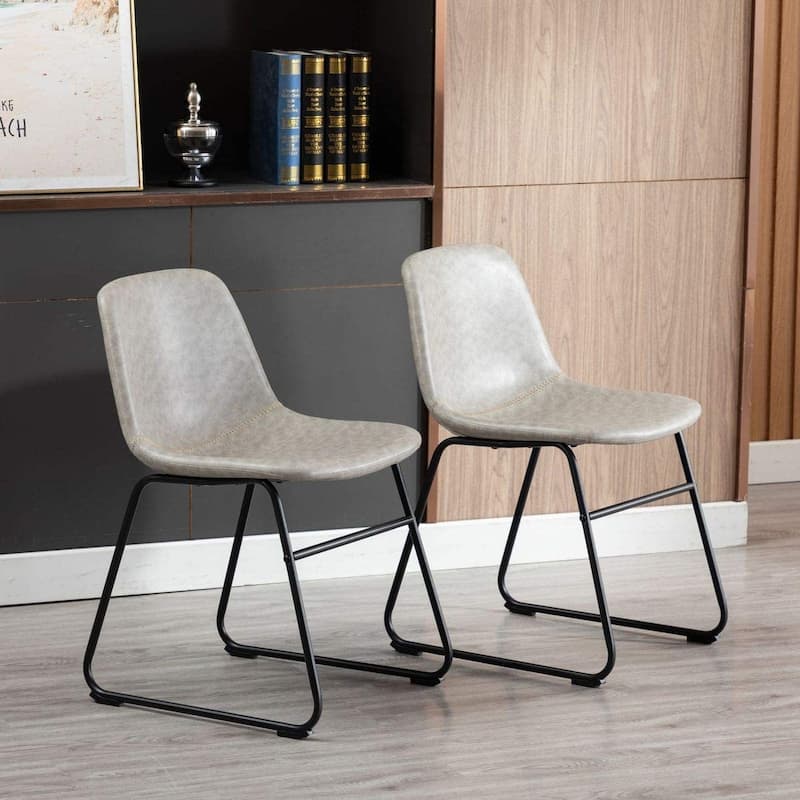 Home Beyond Set of 2 Pcs Synthetic Leather Upholstered Dining Chairs Armlesss with Metal Frame - 24'' H x 14.5'' W x 20.8'' D