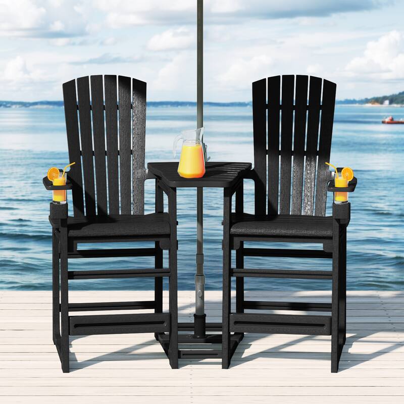 Polytrends Coastline Outdoor Poly Bar Chair Set with Connecting Tray & Cup Holder