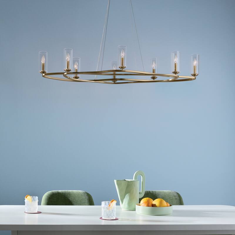 Harpin 52.5 Inch 8 Light Linear Chandelier with Clear Glass in Champagne Bronze