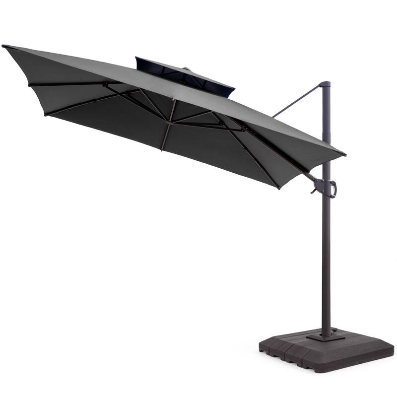 Pellebant 11x 11 ft Square Outdoor Patio Cantilever-Offset Umbrella with Base - DarkGrey