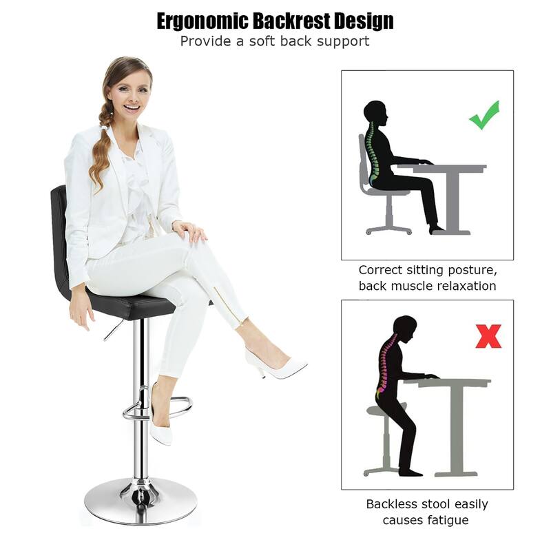 Costway Adjustable Swivel Bar Stool Counter Height Bar Chair PU - See Details