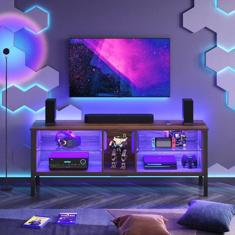 LED Entertainment Center with Shelves Gaming TV Stand for 70 inch TVs - 62 inches