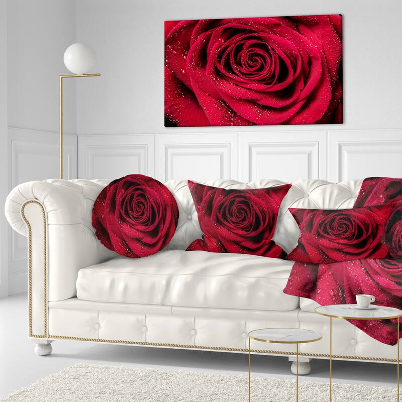 Red Rose Petals with Rain Droplets - Floral Canvas Art Print - 40 in. wide x 20 in. high