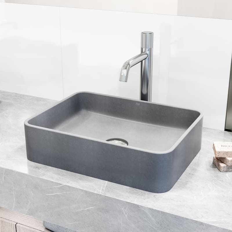 VIGO Segovia 16"L x 12"W Concrete Vessel Sink and Apollo 12"H Faucet Set - Gray