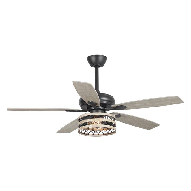52" Farmhouse Wood 5-Blade LED Ceiling Fan with Light Kit