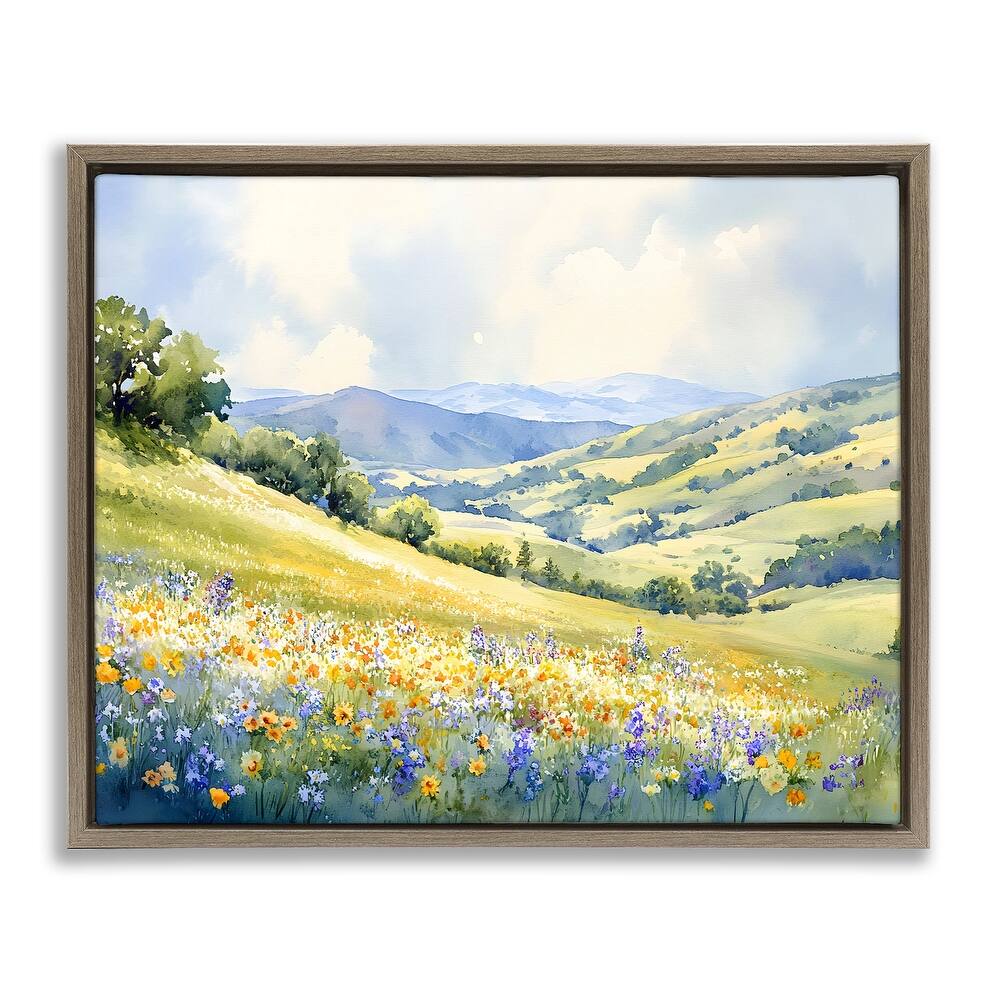 Stupell Spring Meadow with Distant Mountain Framed Floater Canvas Wall Art Design By Franklyn Gregory