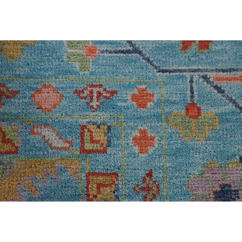 All-Over Blue Oushak Oriental Area Rug Hand-Knotted Wool Carpet - 9'0" x 11'11"
