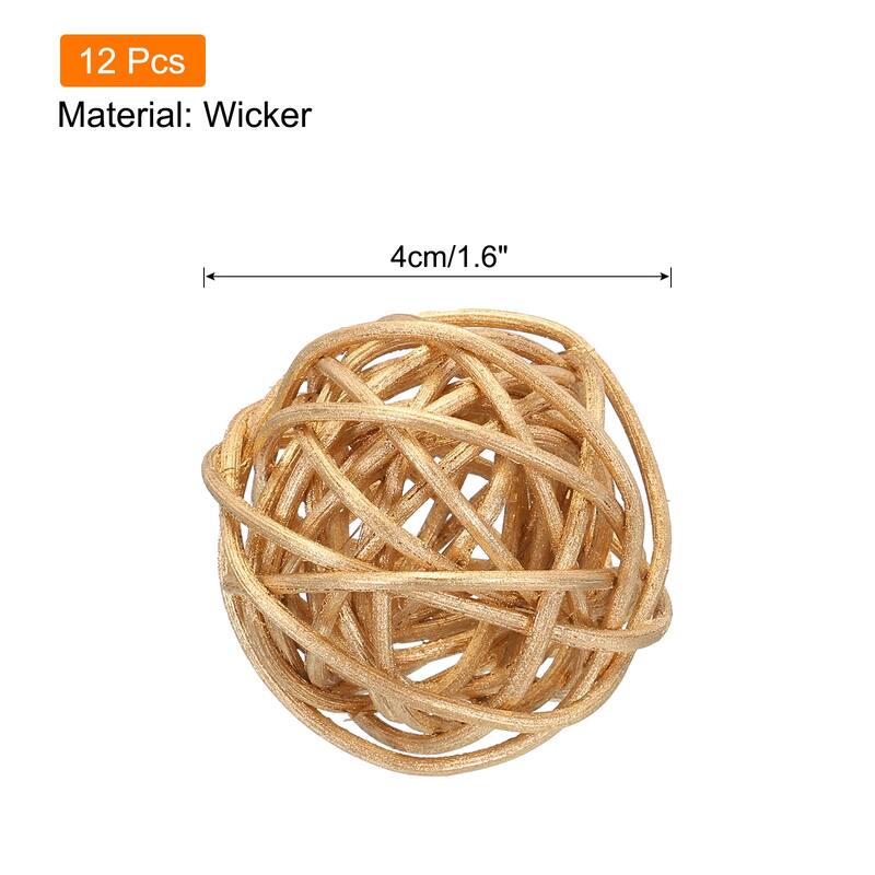 12 Pcs Wicker Rattan Balls 1.6 Inch Rattan Decorative Balls - Golden
