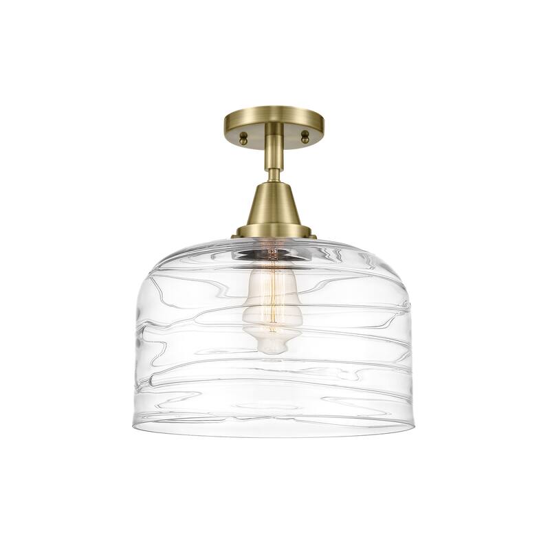 Innovations Lighting Caden Bell - 1 Light 12" Flush Mount - Antique Brass/Clear Deco Swirl