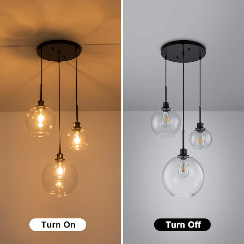 Starsky Modern 3-Light Clear Glass Chandelier Cluster Adjustable Height Pendant Lights for Kitchen Dining Room