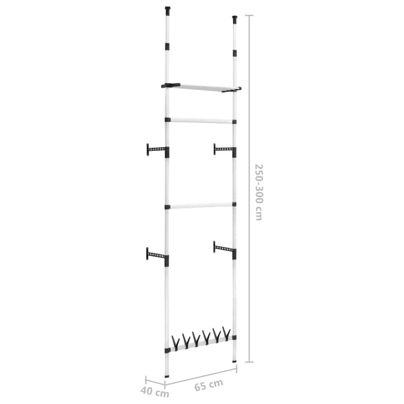 vidaXL Telescopic Wardrobe System with Rods and Shelf Aluminum - 25.6" x 15.7" x 98.4"-118.1"