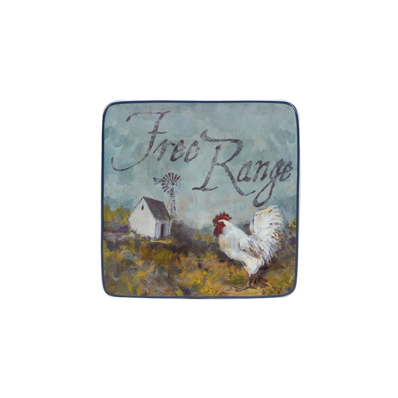 Certified International Rooster Meadow 6" Canape/Luncheon Plates, Set of 4 - 6" x 6" x 0.75"