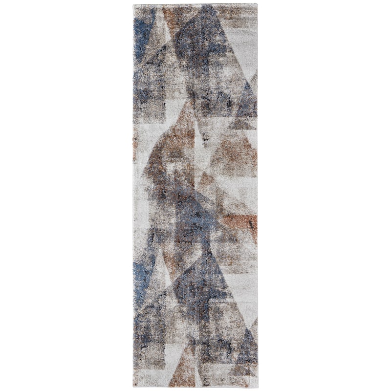 Grand Bazaar Odera Machine Made Color Block Modern Area Rug - 2'6" x 8' - Blue/Ivory/Taupe