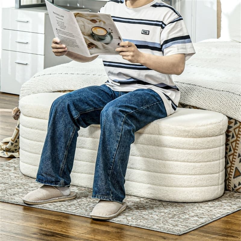Upholstered Cream White Storage Bench with Thick Foam Seat and Hidden Storage Compartment - 45.7" L x 16.1" W x 15.9" H