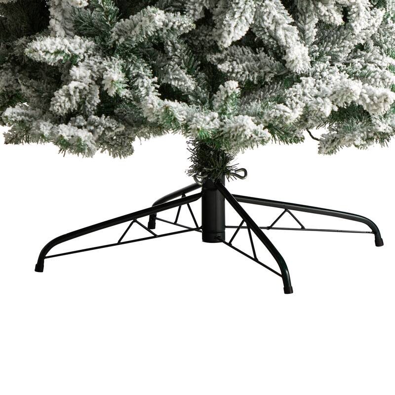 10ft Slim Artificial Christmas Tree with Lights - Winter Fir Tree, Flocked Holiday Decor, Realistic Tree - White - 120