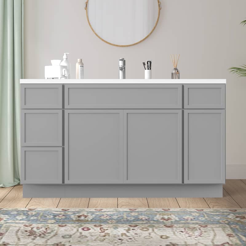 Vanity Art 60" Birch Freestanding Bathroom Vanity Cabinet without Top - Grey
