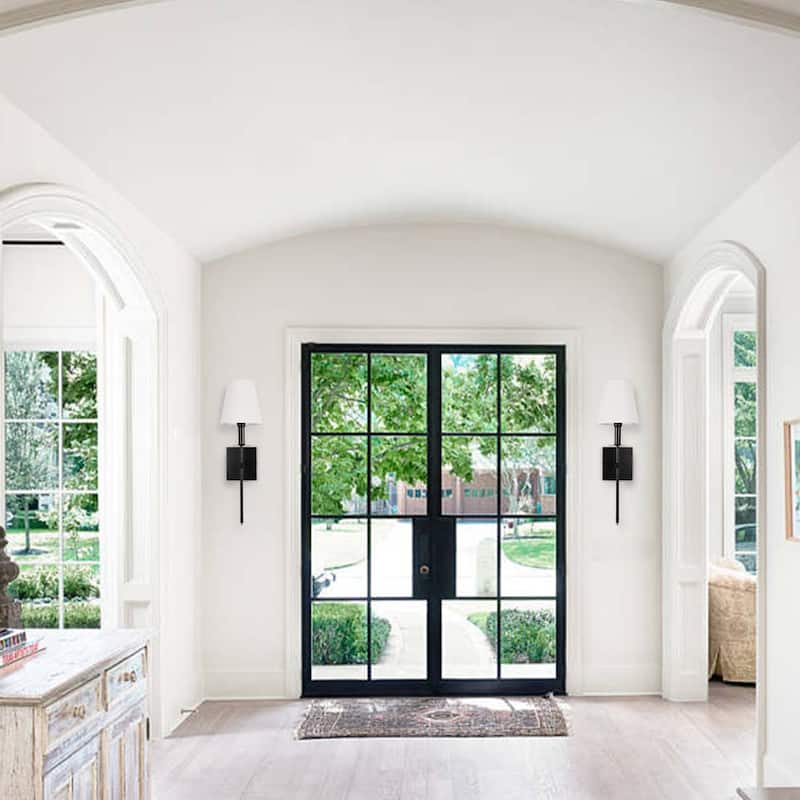 1-Light Wall Sconce with White Fabric Shade(2-Pack)