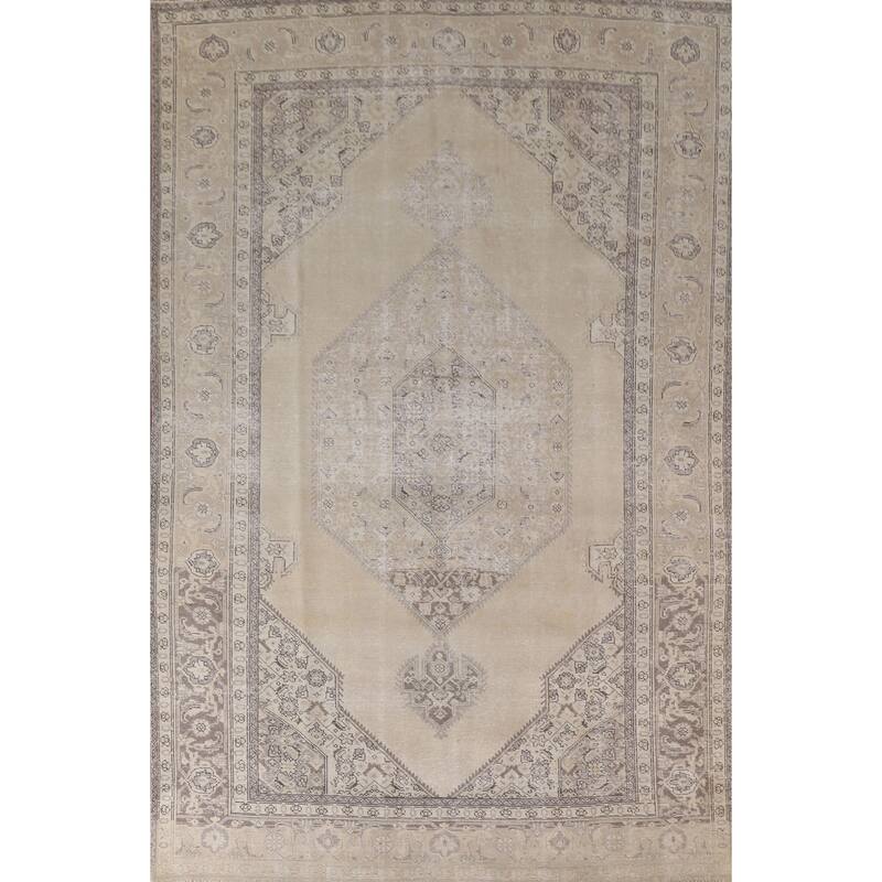 Hand Knotted Oriental 100% Wool Carpet Traditional Medallion Beige & Ivories Mashad Area Rug - 11' 4'' X 8' 1''