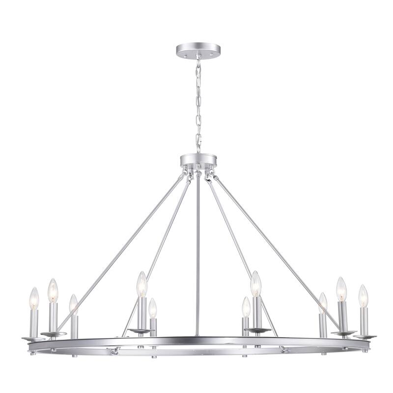 Marcel Candle Style Wagon Wheel 45 Inch Chandelier Metallic Silver Finish 10 Light - Silver