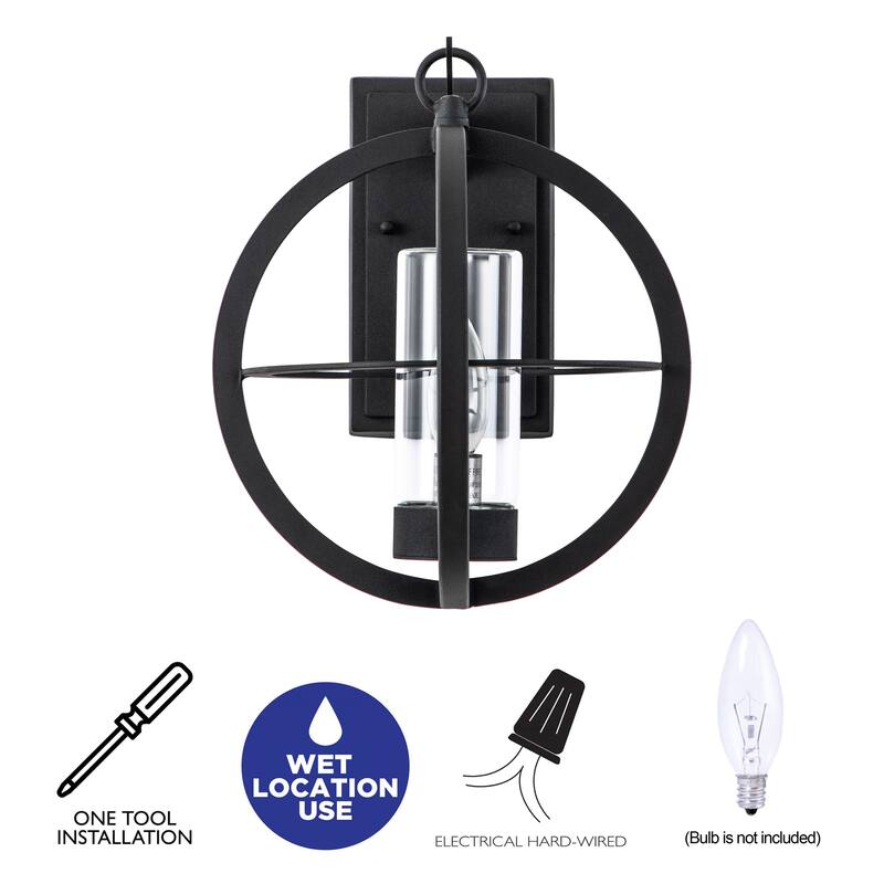 1-Light Matte Black Global Cage Outdoor Wall Sconce Lantern