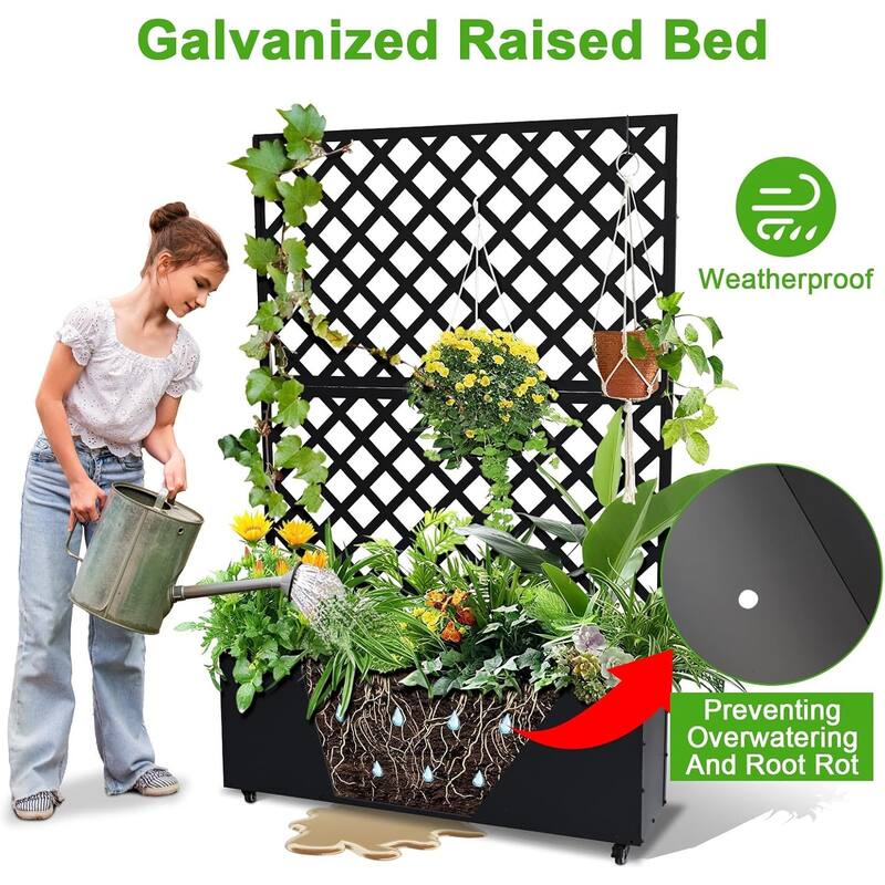Metal Planter Box with Trellis Privacy Screen