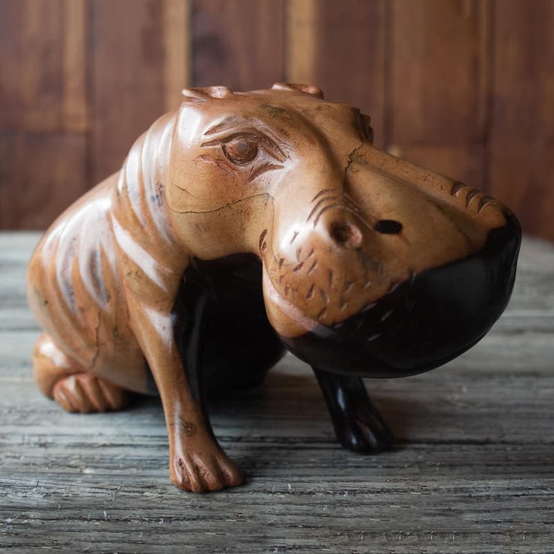 Novica Handmade Resting Hippo Ebony Wood Sculpture