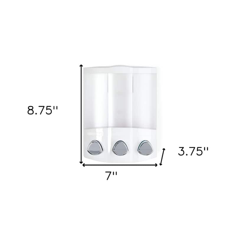 HomeRoots White Heavy Duty Plastic Three Chamber Wall Mount Soap Dispenser - 7' X '8.75' X '3.75