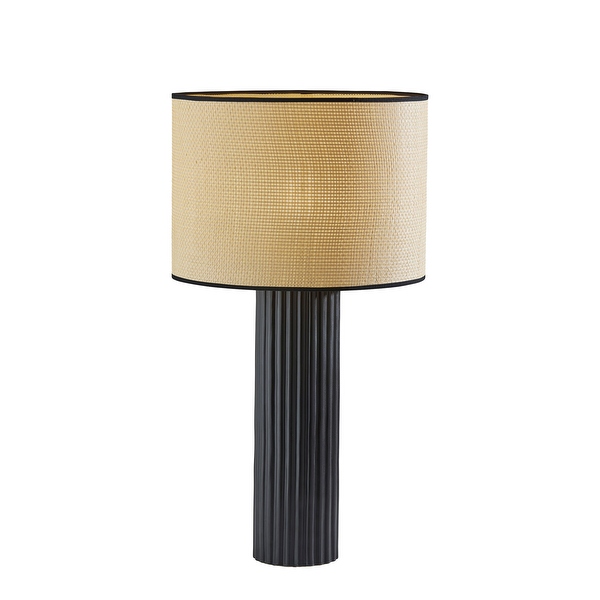Homeroots 29 Black Ceramic Cylinder Table Lamp with Beige Drum Shade 15.5
