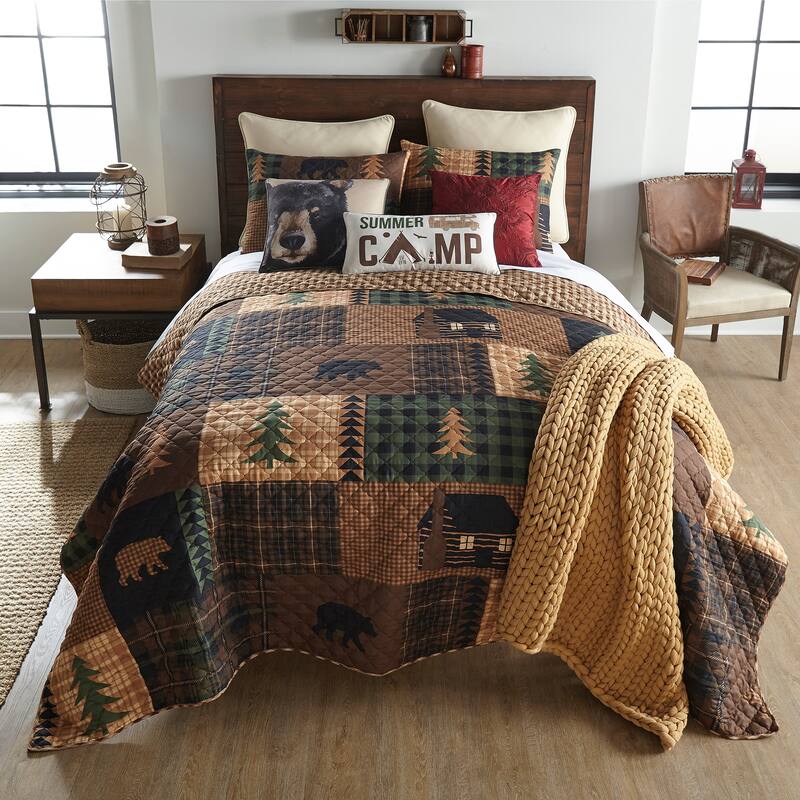 Brown Bear Cabin "Camp" Decorative Pillow