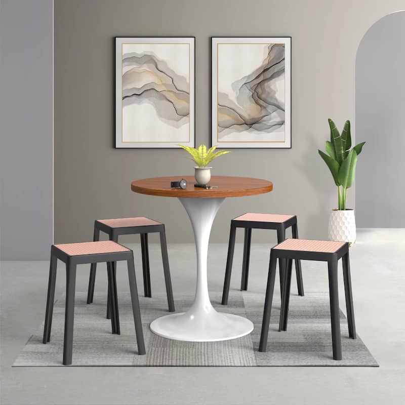Tresse Modern Stackable Dining Stool with Wicker Seat for Dining Room, Garden, Patio, Indoor or Outdoor Set of 2