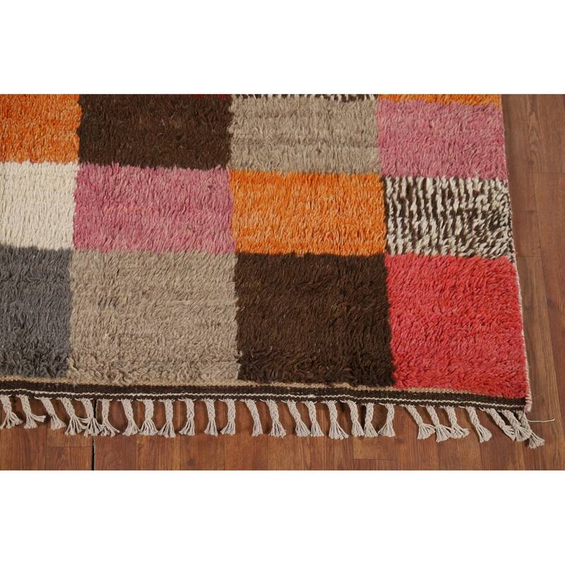 Hand Knotted Oriental 100% Wool Carpet Modern All-Over Multi-Colored Moroccan Area Rug - 9' 4'' X 5' 8''
