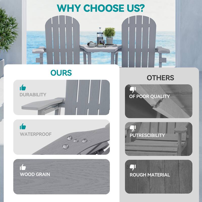 Outdoor All Weather Adirondack Chairs with Movable Footrests, Set of 5/3.