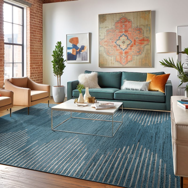 Bohemian Stripe Area Rug - 5' x 7' - Blue