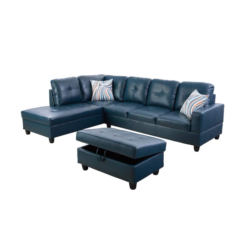 3-Pieces Sectional Sofa Set,Left Facing Denim(09518A)