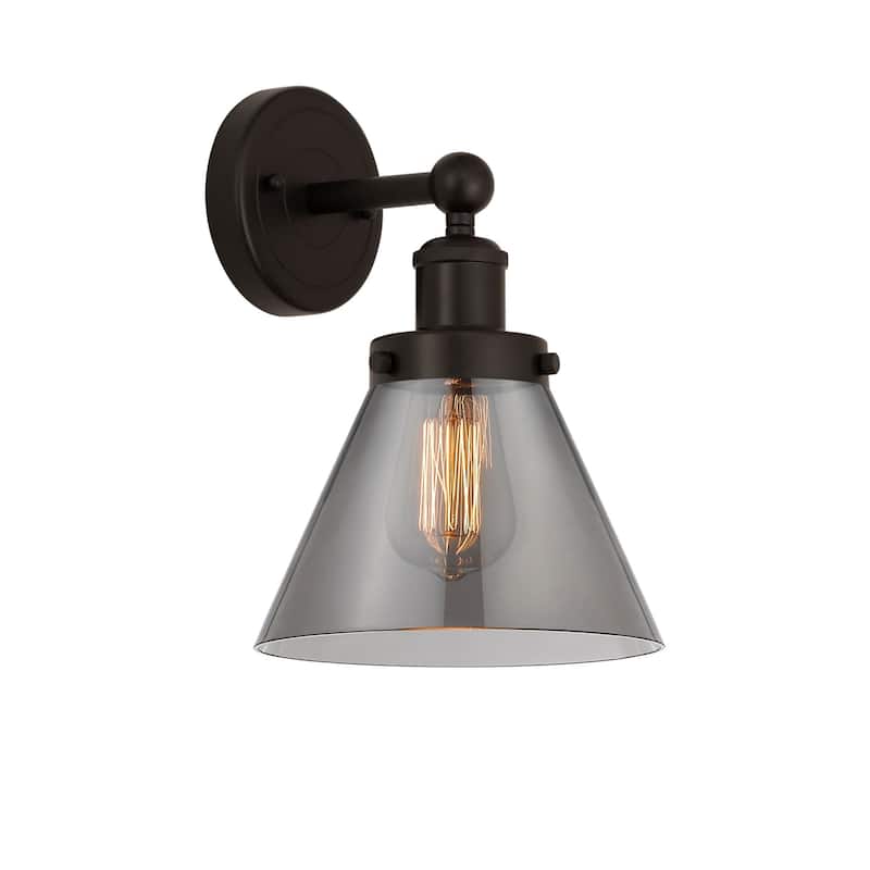Innovations Lighting 616-1W-12-8 Cone Sconce Cone 12" Tall Wall Sconce - Oil Rubbed Bronze / Plated Smoke