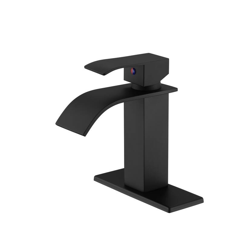 Waterfall Spout Bathroom Faucet,Single Handle Bathroom Vanity Sink Faucet - Matte Black
