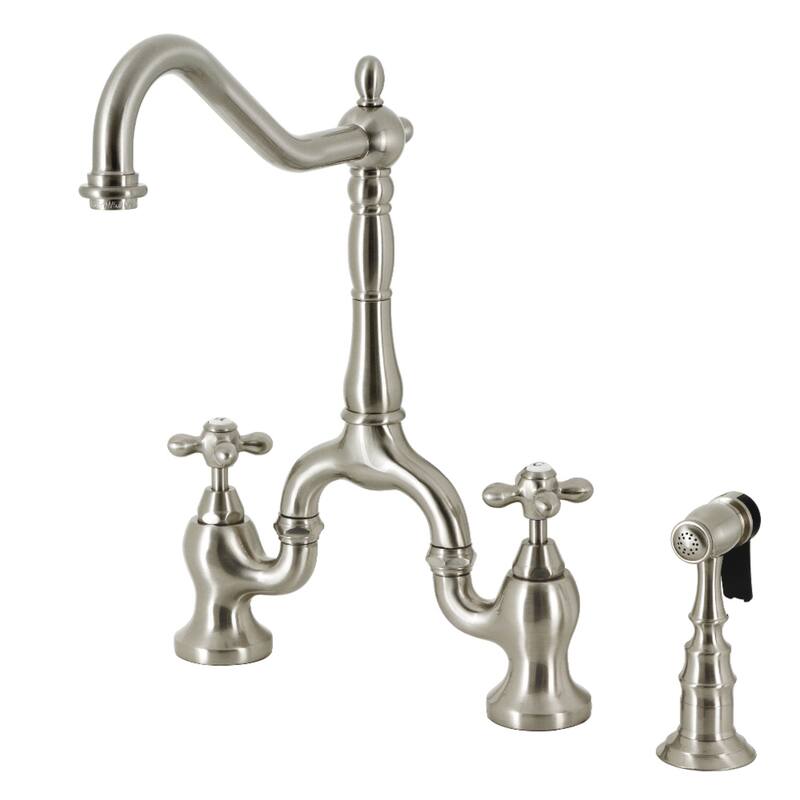 Kingston Brass English Country Bridge Kitchen Faucets with Brass Sprayer - Brushed Nickel