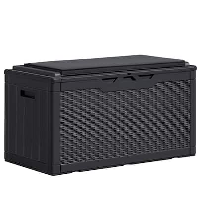 100 Gallon Resin Deck Box Large Outdoor Storage Boxes with Cushions for Garden Tools, Patio Furniture Pillows, Pool Supplies