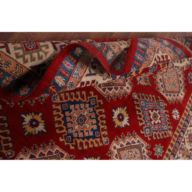 Hand Knotted Oriental 100% Wool Carpet Traditional Geometric Red Kazak Area Rug - 9' 6'' X 6' 7''