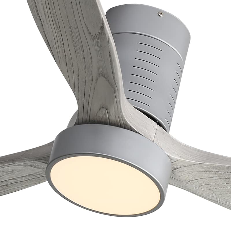 52 Inch Flush Mount Wood Blades White Ceiling Fan Reverse Airflow,6 Wind Speed,Remote Control - Silver with Grey wood - # 52245