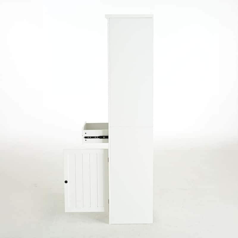 Roomfitters 75'' 5-Tier Display Bookcase with Storage, Freestanding Farmhouse Bookshelf Cabinet for Living Room, White