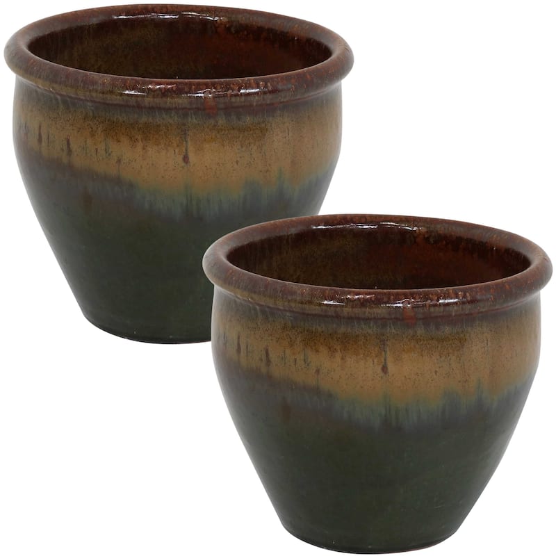 Sunnydaze Chalet Ceramic Indoor/Outdoor Planter - Set of 2