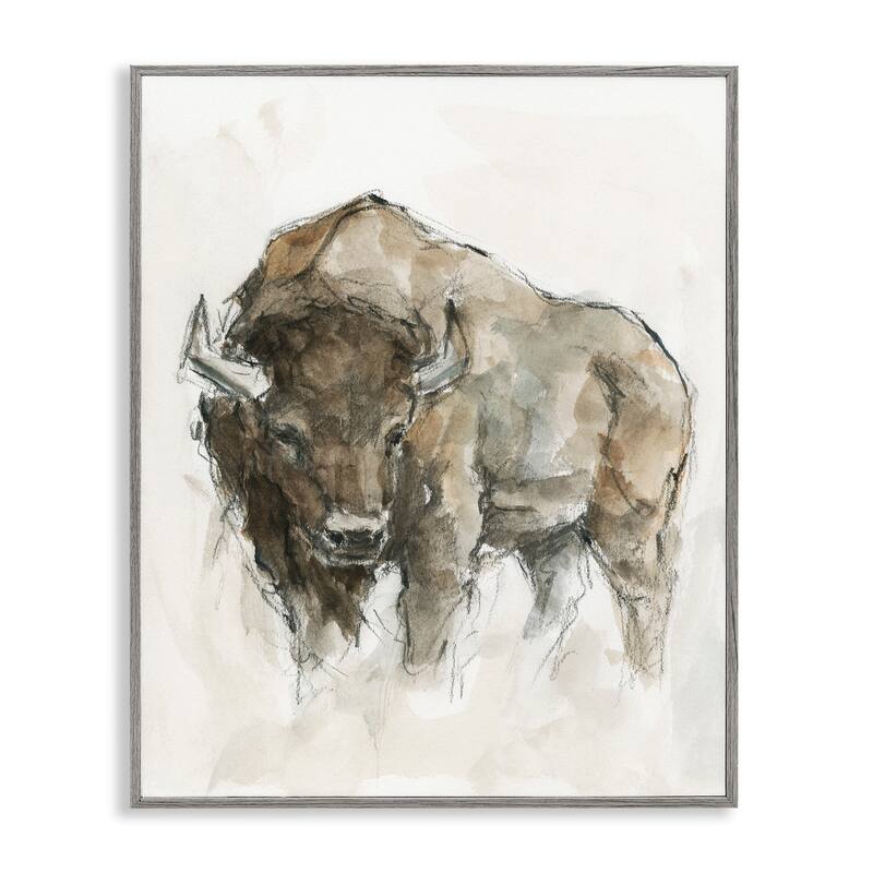 Stupell Western American Buffalo Brown Country Animal Framed Giclee Texturized Art by Ethan Harper - 16 x 20 - Grey