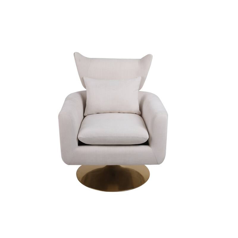 Swivel Accent Chair with Pillow Wide Upholstered & Gold Base, Modern Barrel Chair, 360-degree Swivel Sofa Chair for Living Room