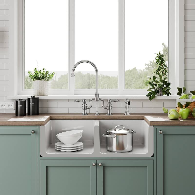 Reversible Fireclay Kitchen Sinks With Grid Three Edge Frame, Plain Front Apron