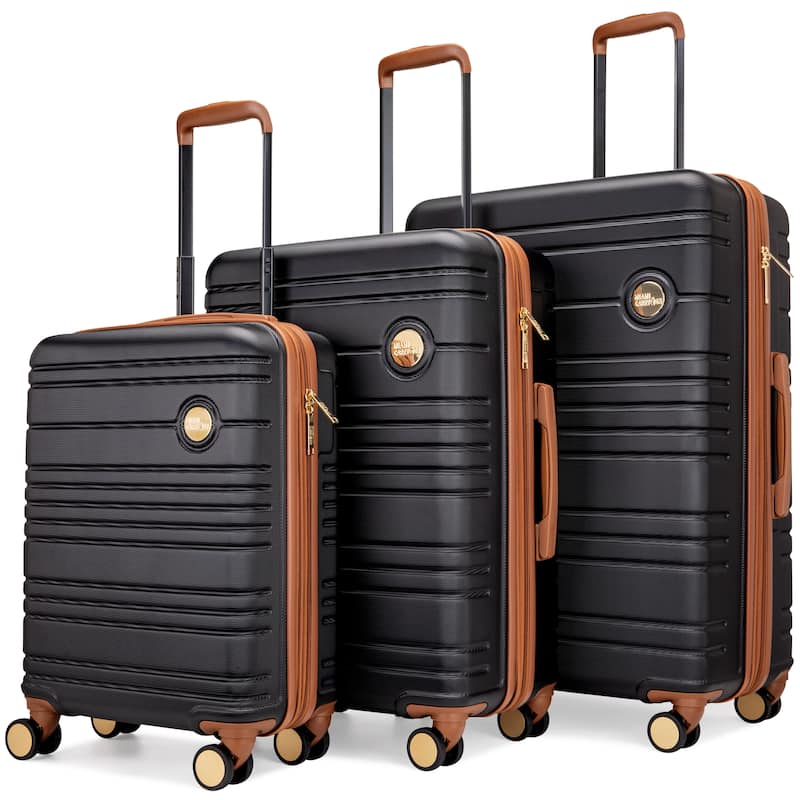 Miami CarryOn Brickell 3 Piece Expandable Retro Spinner Luggage Set - Black