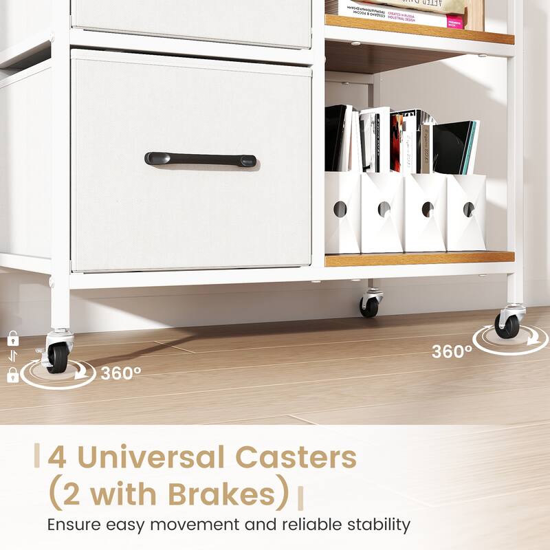 Gymax 3 Drawer Mobile File Cabinet w/Charging Station Open Storage