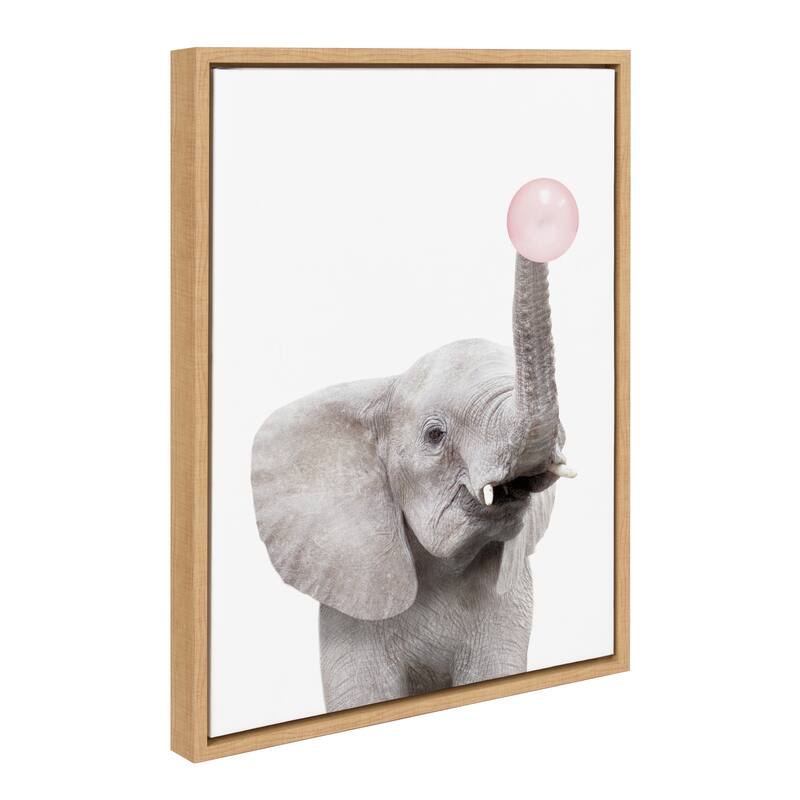 Kate and Laurel Sylvie Gum Elephant Framed Canvas by Amy Peterson - 18x24 - Plastic - Natural