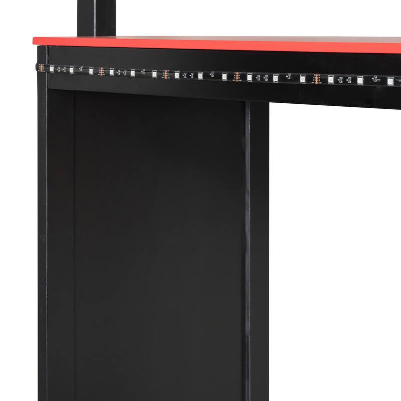 L Shaped Twin Gaming Bed with RGB LED Lights and Storage Shelves